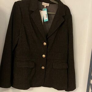 Skies Are Blue Dark Brown Blazer with Gold Buttons